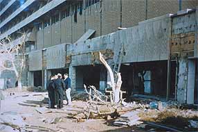 Al-Rashid hotel damage from before the latest attack from Iraqi resisters - this time from USA cruise missiles during the war.