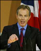 Tony Blair is playing the usual role of USA mouthpiece in Europe, there to bully neighbour countries into a more agressive footing.