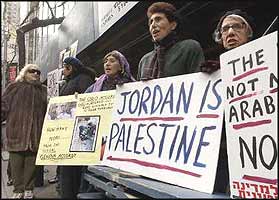 Hard-line Israelis demonstrate against accepting any withdrawal whatsoever from a part of the Earth supposedly reserved solely for Jews.