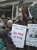Charley Richardson and Nancy Lessin, members of ?Military Families Speak Out?, vote with their feet at an anti-war rally in New York.