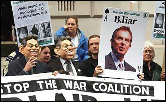 Anti-war protestors gather in London as Lord Butler delivered his whitewash report on the UK government?s pre-Iraq war propaganda campaign.