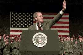 George Bush is quick to soak up the publicity from appearing the hero in front of his troops, but can he handle responsibility?