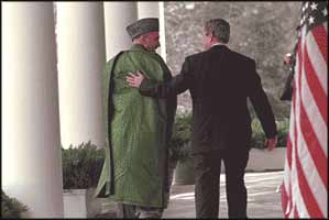 George W Bush and Hamid Karzai