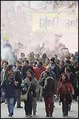 Some of the thousands who took to the streets to attend the European Social Forum.