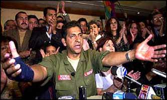 Lucio Gutierrez, came to power promising to end corruption and fight poverty, but has used that power to implement a brutal IMF austerity programme.